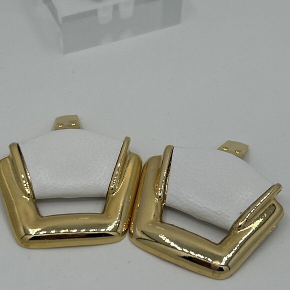 Bluette Made in France Shoe Clips Vintage Gold And white leather - Picture 4 of 4
